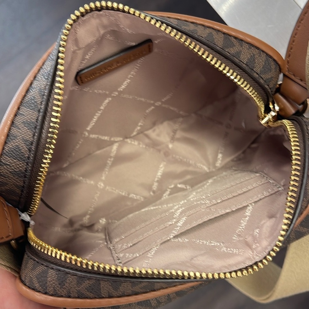 Michael Kors Bradshaw Extra-Small Metallic Signature Logo Camera Crossbody Bag - Picture 12 of 16